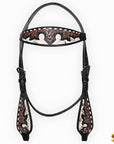 Hilason Horse Floral Hand Carved American Leather Breast Collar Headstall Dark Brown