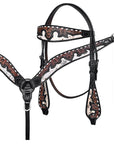 Hilason Horse Floral Hand Carved American Leather Breast Collar Headstall Dark Brown