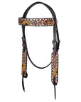 Hilason Horse Floral Hand Painted American Leather Breast Collar Headstall Dark Brown