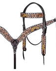 Hilason Horse Floral Hand Painted American Leather Breast Collar Headstall Dark Brown