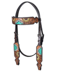 Hilason Horse Floral Hand Painted American Leather Breast Collar Headstall Dark Brown