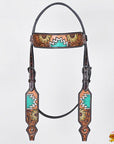 Hilason Horse Floral Hand Painted American Leather Breast Collar Headstall Dark Brown