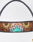 Hilason Horse Floral Hand Painted American Leather Breast Collar Headstall Dark Brown