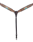 Hilason Horse Floral Hand Painted American Leather Breast Collar Headstall Dark Brown