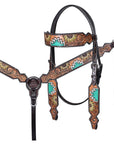 Hilason Horse Floral Hand Painted American Leather Breast Collar Headstall Dark Brown