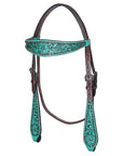 Hilason Horse Floral Hand Painted American Leather Breast Collar Headstall Turquoise
