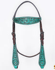 Hilason Horse Floral Hand Painted American Leather Breast Collar Headstall Turquoise