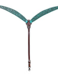 Hilason Horse Floral Hand Painted American Leather Breast Collar Headstall Turquoise