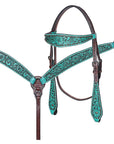 Hilason Horse Floral Hand Painted American Leather Breast Collar Headstall Turquoise