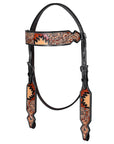 Hilason Horse Floral Hand Painted American Leather Breast Collar Headstall Dark Brown