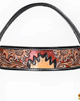Hilason Horse Floral Hand Painted American Leather Breast Collar Headstall Dark Brown