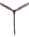 Hilason Horse Floral Hand Painted American Leather Breast Collar Headstall Dark Brown