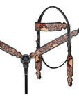 Hilason Horse Floral Hand Painted American Leather Breast Collar Headstall Dark Brown