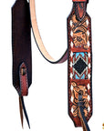 Hilason Horse Floral Hand Carved American Leather Breast Collar Headstall W/ Beaded Work Brown