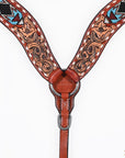 Hilason Horse Floral Hand Carved American Leather Breast Collar Headstall W/ Beaded Work Brown