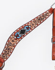 Hilason Horse Floral Hand Carved American Leather Breast Collar Headstall W/ Beaded Work Brown