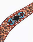 Hilason Horse Floral Hand Carved American Leather Breast Collar Headstall W/ Beaded Work Brown