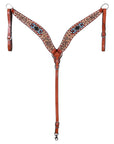 Hilason Horse Floral Hand Carved American Leather Breast Collar Headstall W/ Beaded Work Brown