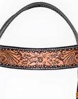 Hilason Horse Floral Hand Carved American Leather Breast Collar Headstall Dark Brown