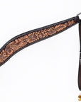 Hilason Horse Floral Hand Carved American Leather Breast Collar Headstall Dark Brown