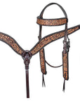 Hilason Horse Floral Hand Carved American Leather Breast Collar Headstall Dark Brown