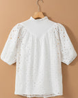 Eyelet Embroidered Puff Sleeve Blouse