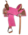Hilason Western Horse Barrel Flex Tree Trail American Leather Saddle Pink Gorgeous Floral Hand Tooled & Carved