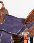 Hilason Western Horse Barrel Flex Tree Trail American Leather Saddle Blue Gorgeous Floral Hand Tooled & Carved