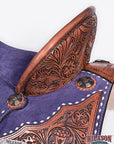 Hilason Western Horse Barrel Flex Tree Trail American Leather Saddle Blue Gorgeous Floral Hand Tooled & Carved