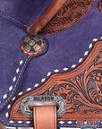 Hilason Western Horse Barrel Flex Tree Trail American Leather Saddle Blue Gorgeous Floral Hand Tooled & Carved