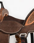 Hilason Western Horse Barrel Flex Tree Trail American Leather Saddle Dark Brown Gorgeous Floral Hand Tooled & Carved