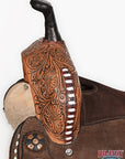 Hilason Western Horse Barrel Flex Tree Trail American Leather Saddle Dark Brown Gorgeous Floral Hand Tooled & Carved