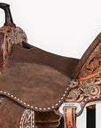 Hilason Western Horse Barrel Flex Tree Trail American Leather Saddle Brown Gorgeous Floral Hand Tooled & Carved