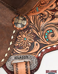 Hilason Western Horse Barrel Flex Tree Trail American Leather Saddle Brown Gorgeous Floral Hand Tooled & Carved