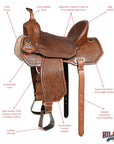 Hilason Western Horse Barrel Flex Tree Trail American Leather Saddle Tan Gorgeous Basket Weave Poker Card Hand Tooled