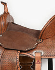 Hilason Western Horse Barrel Flex Tree Trail American Leather Saddle Tan Gorgeous Basket Weave Poker Card Hand Tooled
