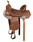 Hilason Western Horse Barrel Flex Tree Trail American Leather Saddle Tan Gorgeous Basket Weave Poker Card Hand Tooled