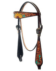 American Darling Western Horse Floral Headstall Breast Collar Genuine Leather Brown