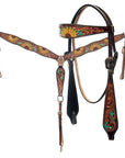 American Darling Western Horse Floral Headstall Breast Collar Genuine Leather Brown