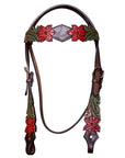 BAR H EQUINE Horse Hand Painted Breast Collar Headstall Genuine Leather Brown
