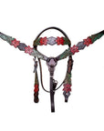 BAR H EQUINE Horse Hand Painted Breast Collar Headstall Genuine Leather Brown