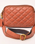 NEVER MIND Luxury Tan Quilted Leather Camera Bag Crossbody Adjustable Strap