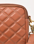 NEVER MIND Luxury Tan Quilted Leather Camera Bag Crossbody Adjustable Strap