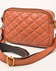 NEVER MIND Luxury Tan Quilted Leather Camera Bag Crossbody Adjustable Strap