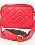 NEVER MIND Luxury Tan Quilted Leather Camera Bag Crossbody Adjustable Strap