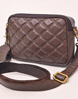 NEVER MIND Luxury Tan Quilted Leather Camera Bag Crossbody Adjustable Strap