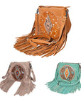 American Darling Messenger Hand Tooled Hair-On Genuine Leather women bag western handbag purse