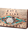 American Darling Wallet Hand Tooled Crocodile Embossed Genuine Leather Women Bag Western Handbag Purse