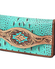 American Darling Wallet Hand Tooled Crocodile Embossed Genuine Leather Women Bag Western Handbag Purse