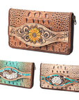 American Darling Wallet Hand Tooled Crocodile Embossed Genuine Leather Women Bag Western Handbag Purse